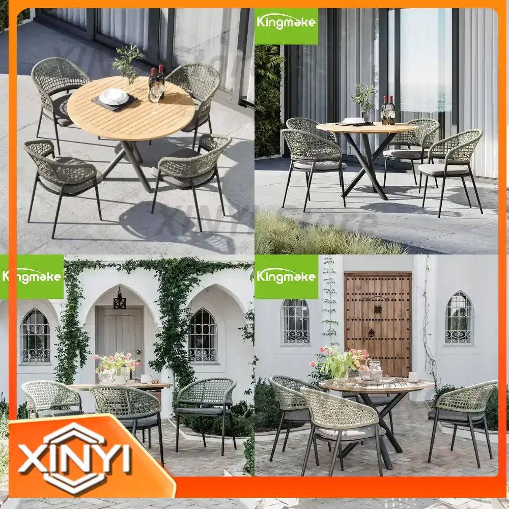 Aluminum Outdoor Patio Furniture Set for Garden Courtyard Balcony Rope Chair for Bubble Tea Shop and Social Media Popular