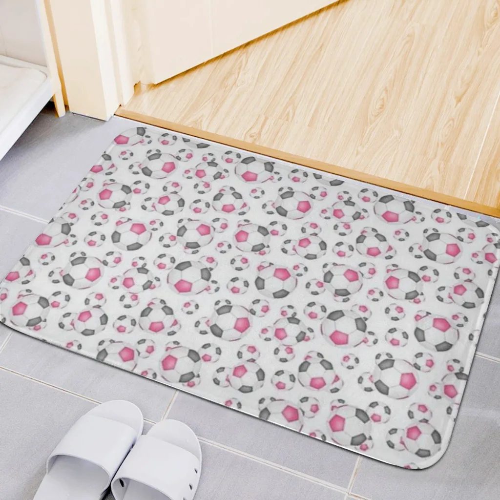 

Cute pink gray and white soccer balls pattern Fashion Home Decoration Bathroom Entryway Kitchen Anti-slip Quick-drying Floor Mat