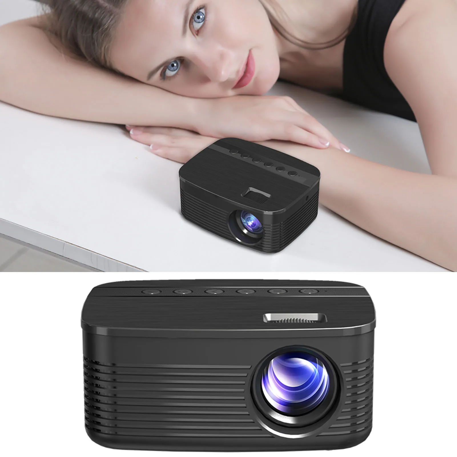 Videoprojektor 16 bis 110 Zoll, verstellbares Dual-Lüfter-Kühlsystem, USB 1080P HD-Projektor mit Fernbedienung für den Innenbereich