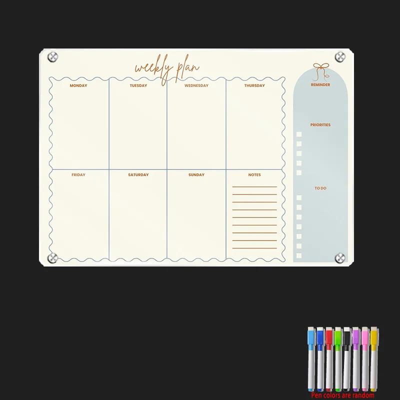 A3 Magnetic Planner Board Measuring 16X12 Inches, Reusable And Colorful, Includes 8 Random Markers for Daily Tasks And Notes