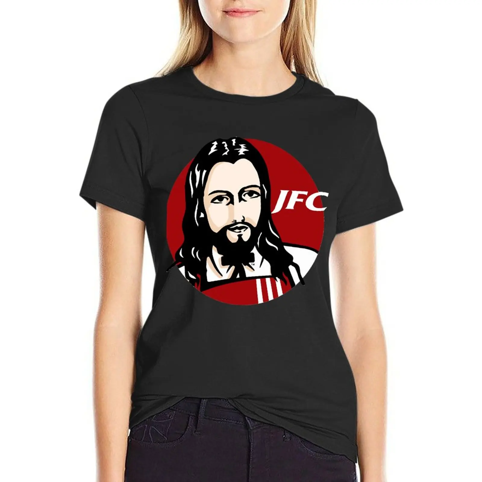 

JFC футболка с жареной курицей Иисуса, женская футболка с короткими рукавами, тяжелая летняя одежда для женщин