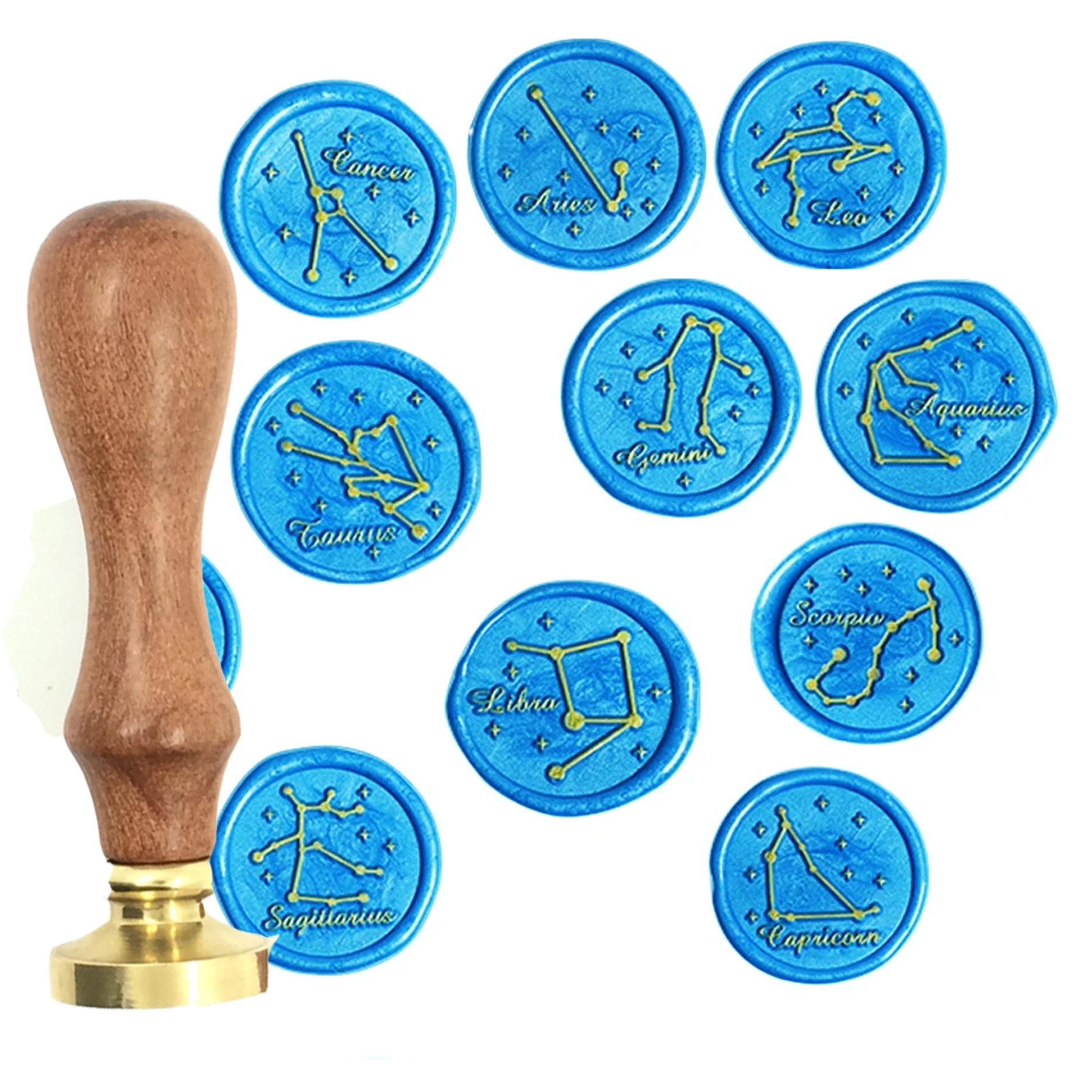 

Star zodiac signs wax seal Metal head wood handle,Scrapbooking wax stamp Twelve constellations, Vintage Gift high quality