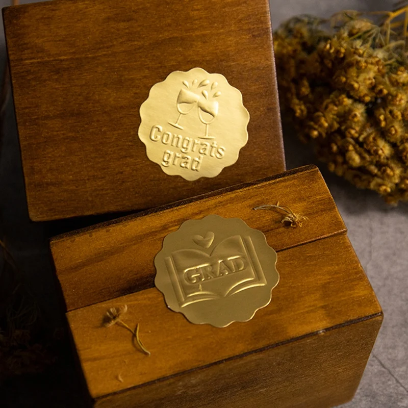 320PCS Graduation Stickers Kit Gold Coin Stickers Kit Gold Embossed Graduation Cap And Diploma Seals Stickers For Envelopes