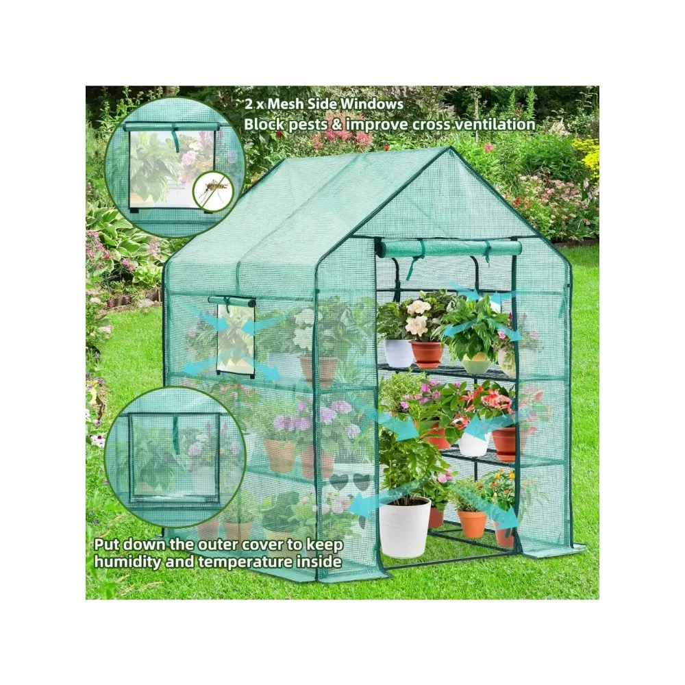 US Greenhouse for Outdoors with Screen Windows,57 x 57 x 76'' Walk in Plant Greenhouses Heavy Duty with Durable PE Cover,3 Tiers