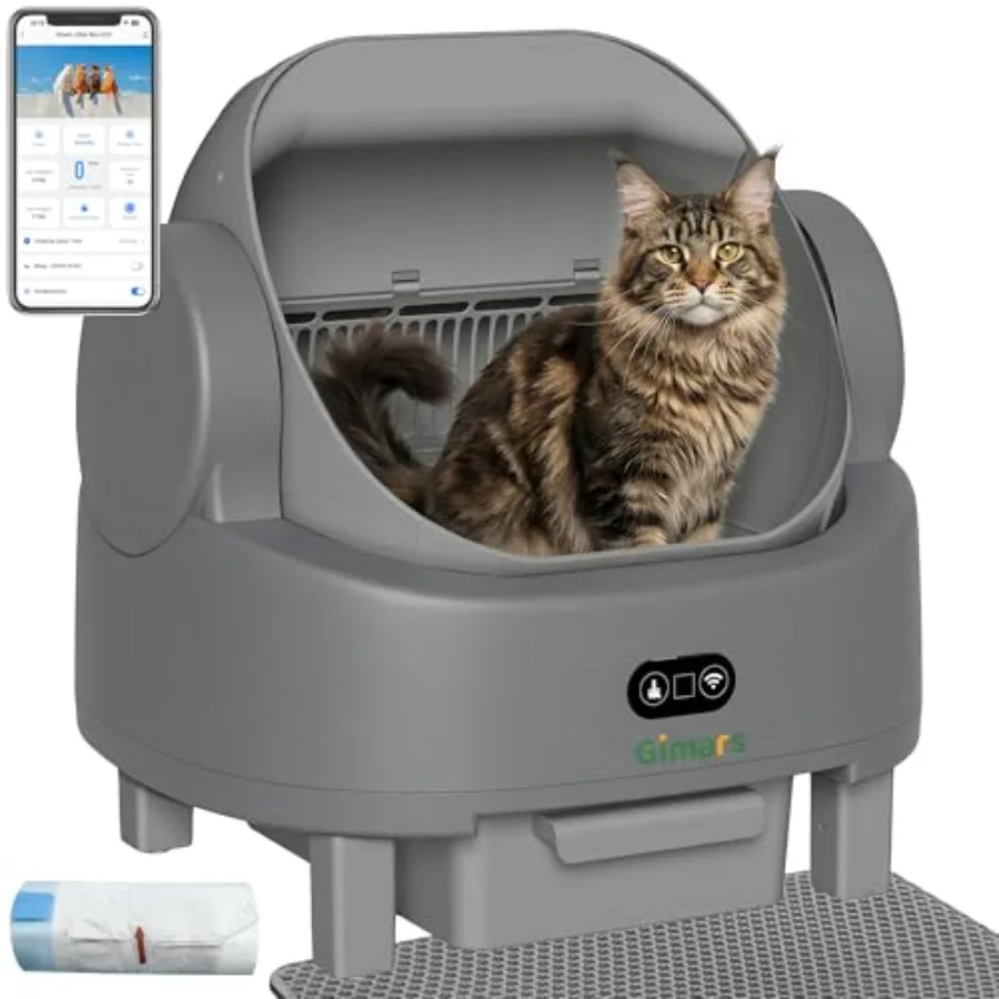 

Open Top Design Self Cleaning Litter Box for Multiple Cats Senior Cats App Control with Safety Sensors Low Odor Includes Trash