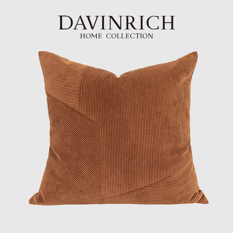 DAVINRICH Irregular Patchwork Cushion Cover Modern Luxury Brown Corduroy Pillow Case 50x50cm For Hotel Chamber Lobby Lounge Deco