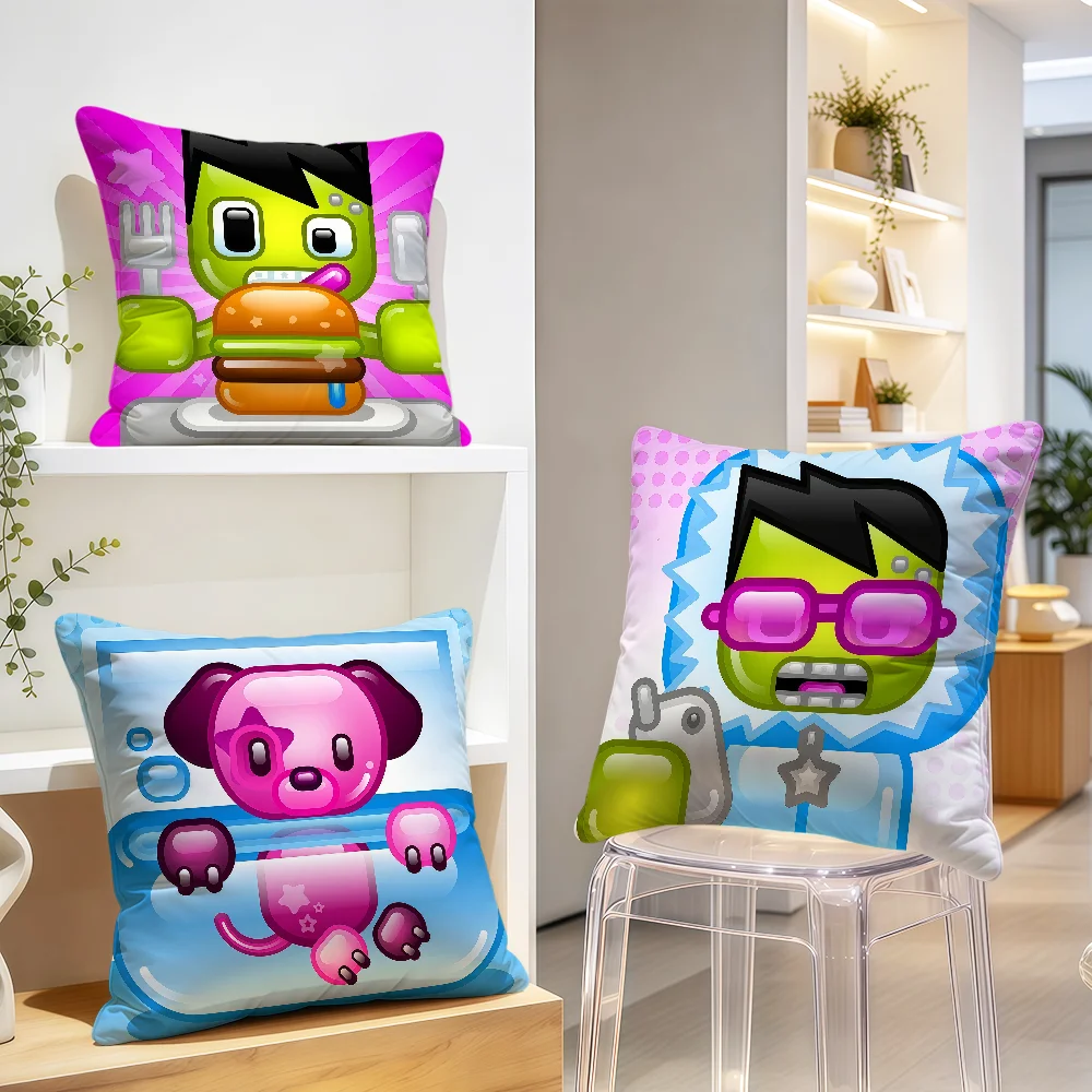 GRUB TIME Cartoon Zombie Glossy Tinktink Cushion Cover Soft Pillowcase Double Sided Sofa Home Living Room Decor Bed Hogar Gift