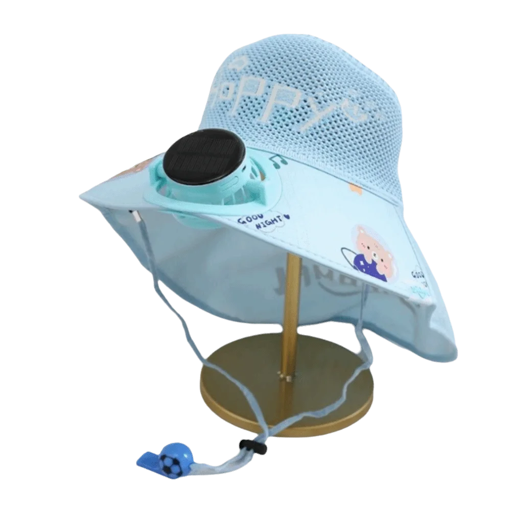 Mesh Design Children's Solar Fan Hat Breathable Quick Drying Children's Sunscreen Hat Adjustable Cartoon Outdoor Sun Hat Summer