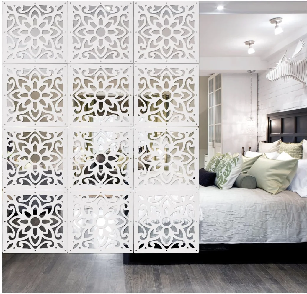 

12 PCS Hanging Room Divider Decorative Thick Wall Screen Panels Floral Carving Pattern Hollow Out Design for Bedroom Living Dini