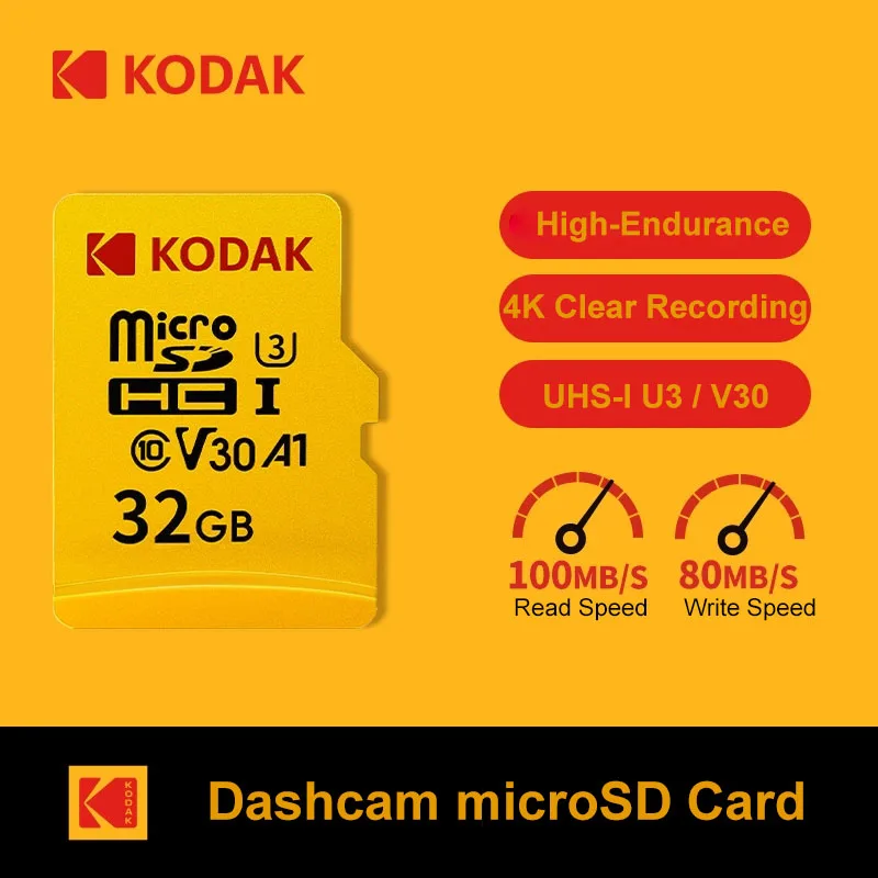 Kodak Dashcam Micro Sd Card 4K Loop Recording Microsd Memory Cards A1 U3 V30 100MB/s SDXC Resistant High Temperatures
