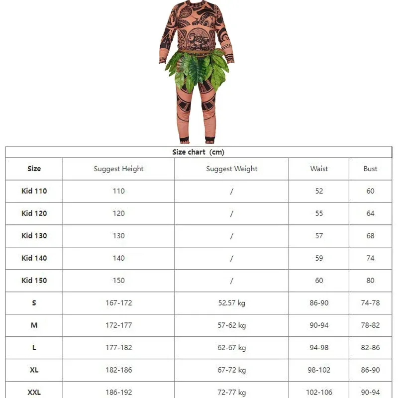 Cosplay Maui Tattoo T Shirt/Pants Halloween Adult Mens Women Cosplay Costumes Novelty Father And Son RolePlay Outfit Gift