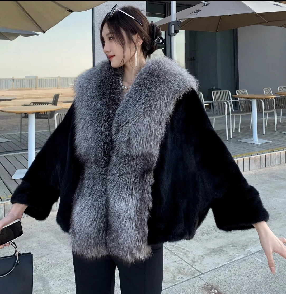 Fashion real fur oversized fox fur mink fur jacket loose cape