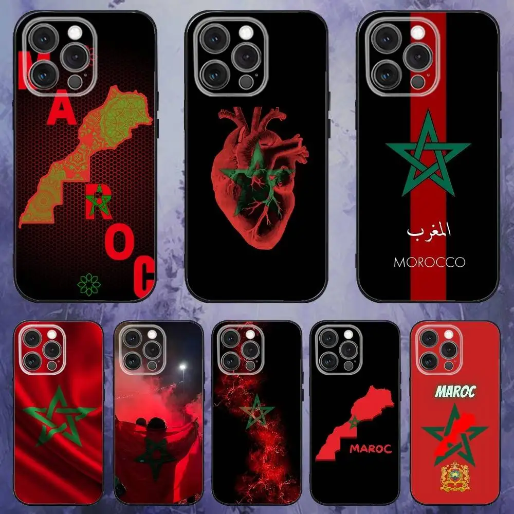

M-Morocco Flag Phone Case For iPhone 17,16,15,14,13,12,Pro,Max,Plus,E,SE4,Air,Mini Black Soft Box