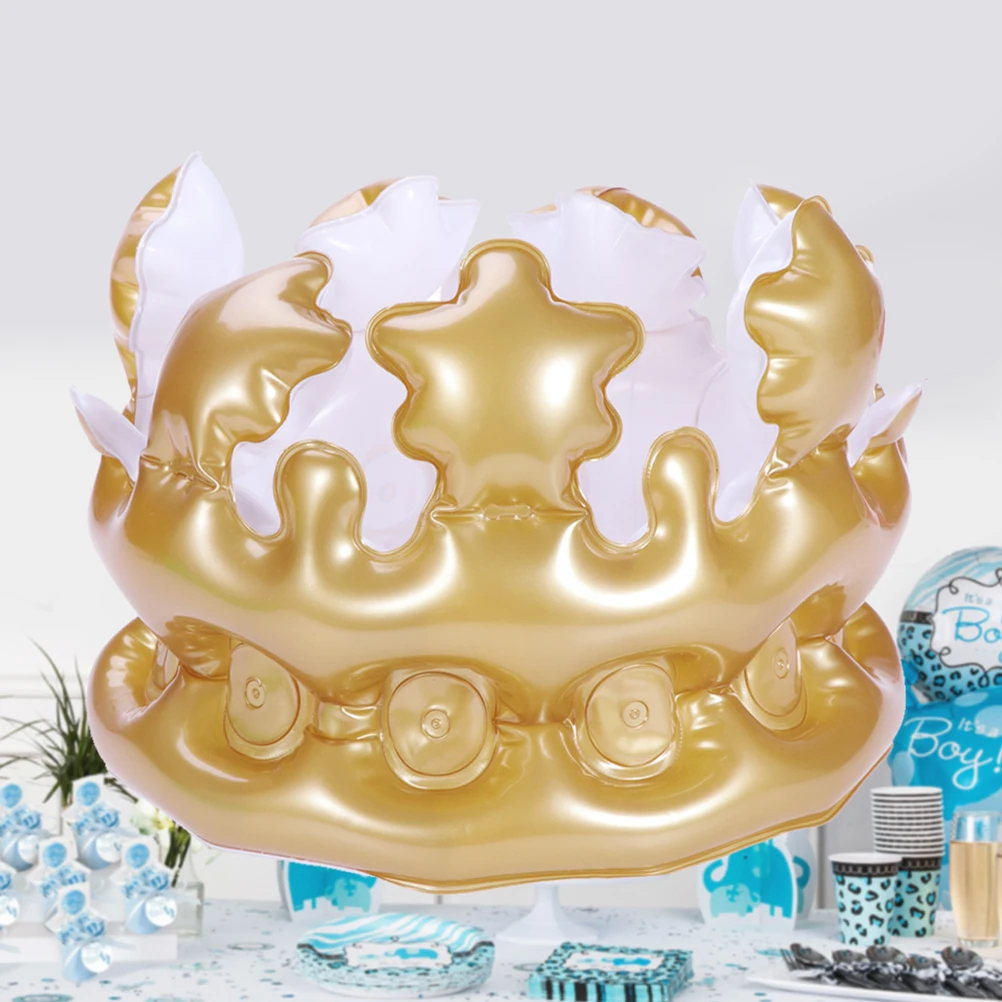 

5pcs Creative Inflatable Crown Balloon Inflatable Crown Decor Party Supplies (Golden, After Inflation, The Diameter