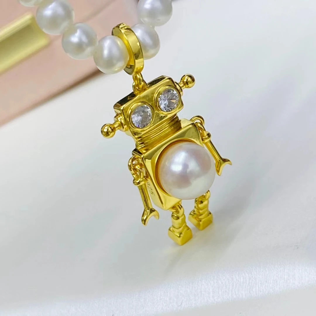 Robot S925 Sterling Silver Pendant Mount Base Mountings Findings Parts Fittings Accessories for 8-9mm Pearls Beads 5pcs/lot