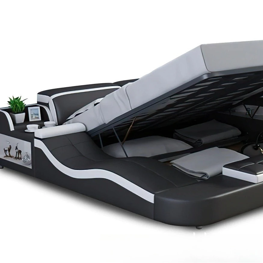 

Simple master bedroom cowhide soft bed, multi-functional tatami, double luxury