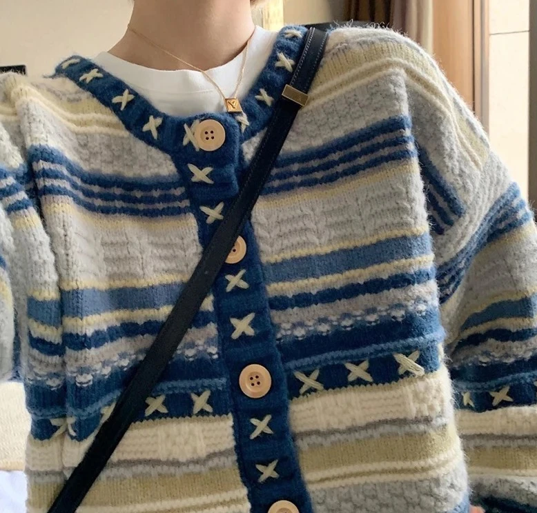 

Пальто с длинным рукавомОсенне-зимний женский свитер со звездами океана, куртка-кардиган, женский свободный кардиган с круглым вырезом