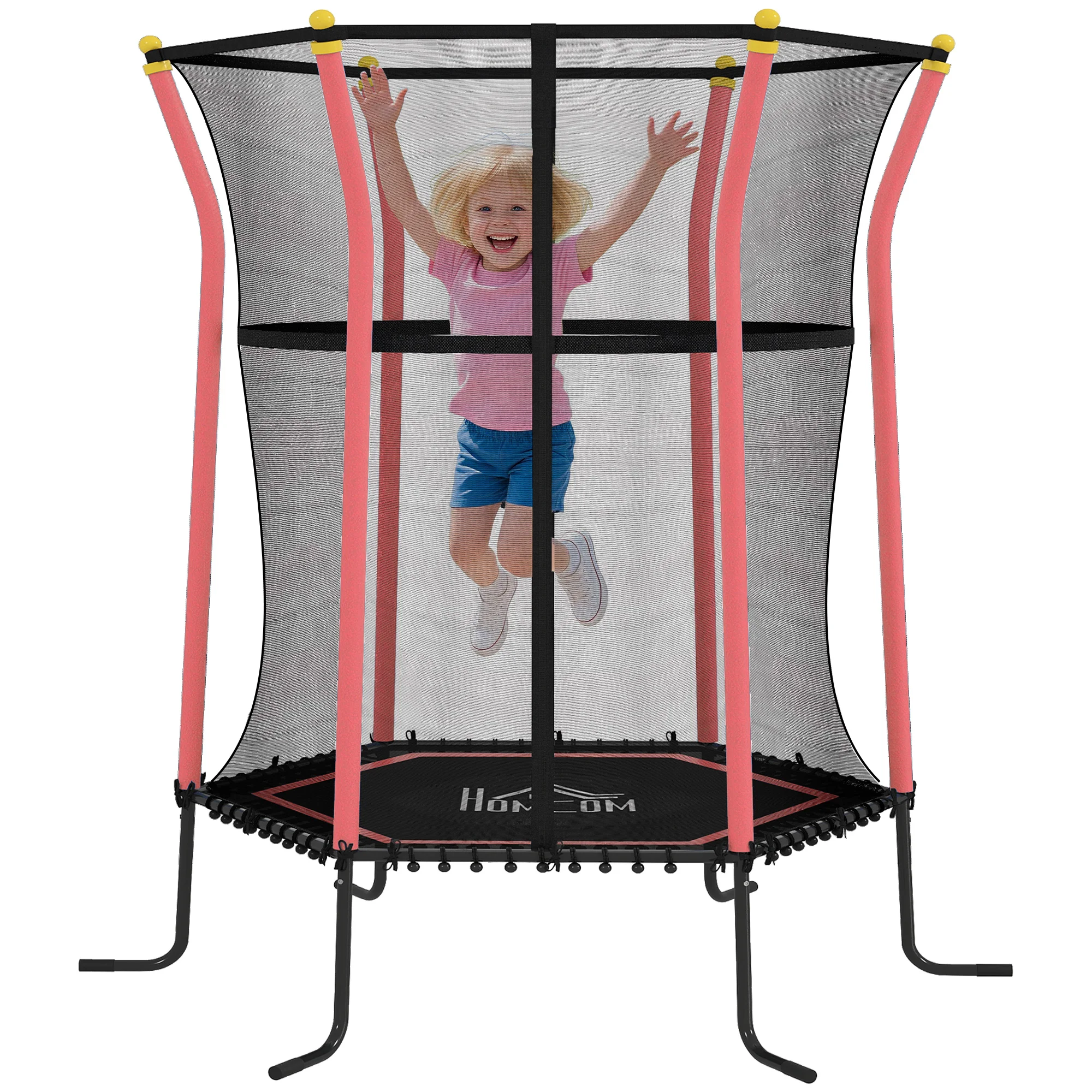 HOMCOM Trampoline pour enfant Ø 1,63 x 1,9 m filet de sécurité porte zippée 6 poteaux rembourrés inclus charge max. 50 kg rouge