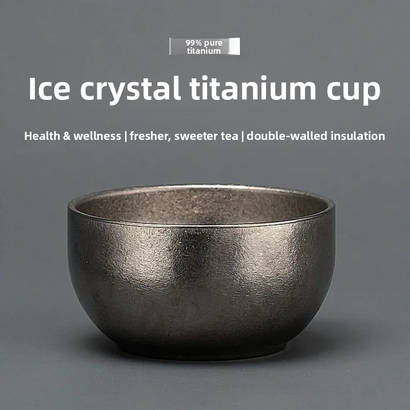 Pure Titanium High-End Small Tea Bowl Ice Crystal Master Cup Tea Set Outdoor Camping Personal Titanium Alloy Water Cup