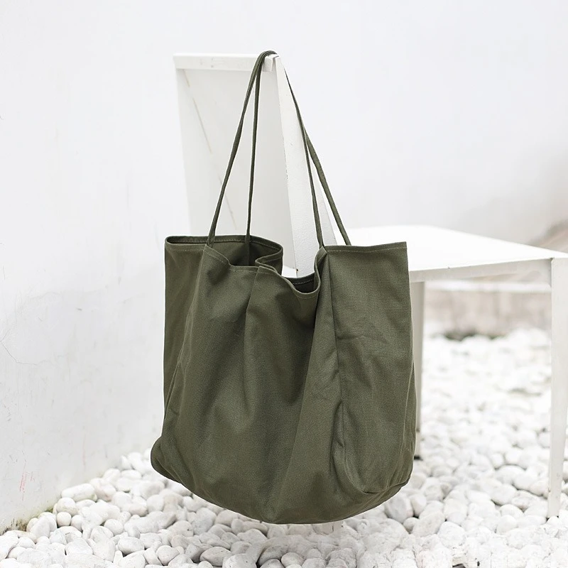 Ins Große Canvas-Tragetasche mit großem Fassungsvermögen, Einkaufstasche für den Arbeitsweg, Stofftasche, einfarbige Tragetasche im Lazy-Stil – Detail 8