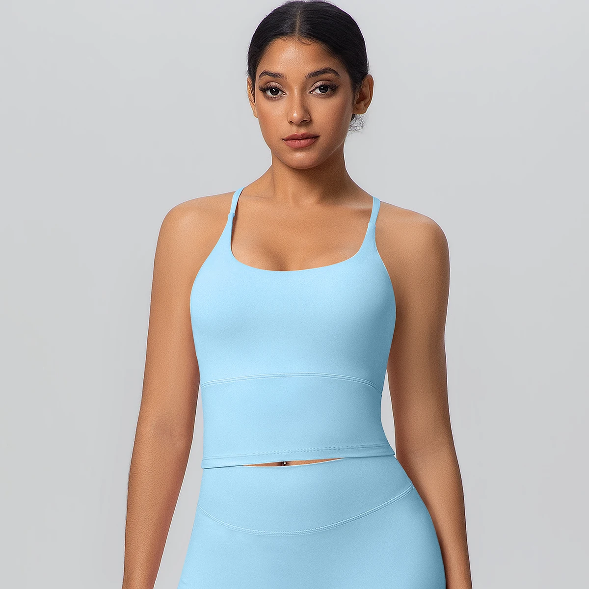 1 Stück Einfarbiger Weicher Rückenfreier Fitness-Yoga-BH für Damen, Hochfester Stoßdämpfender Sport-Top mit Push-Up-Effekt und Brustpolster – Detail 29