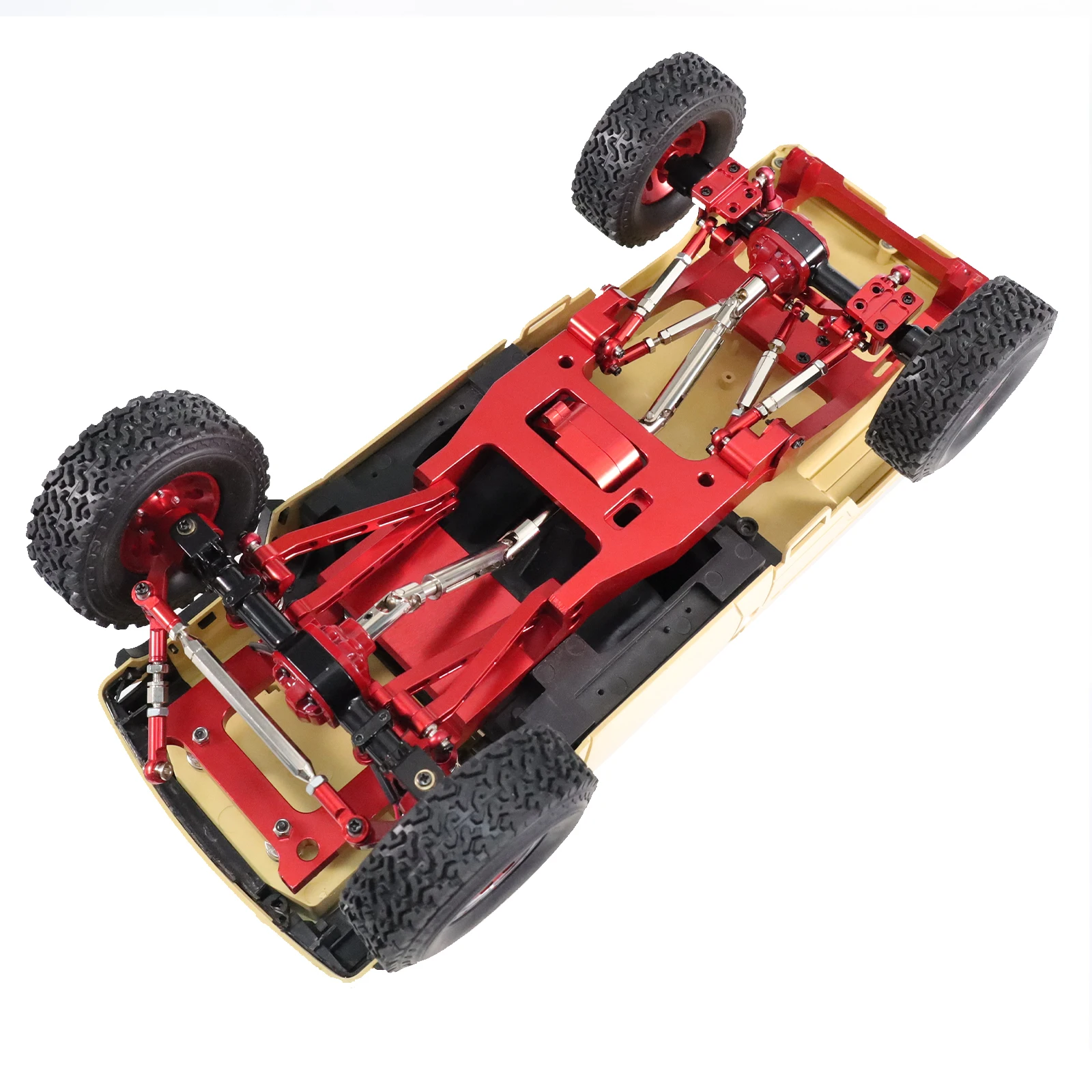 Zestaw do tuningu modelu MN82 serii RC Cars LC79: modyfikacja zawieszenia, zmiana sprężyn piórowych tylnej osi, tylny czterozawiesiowy układ, mocowanie drążka kierowniczego.
