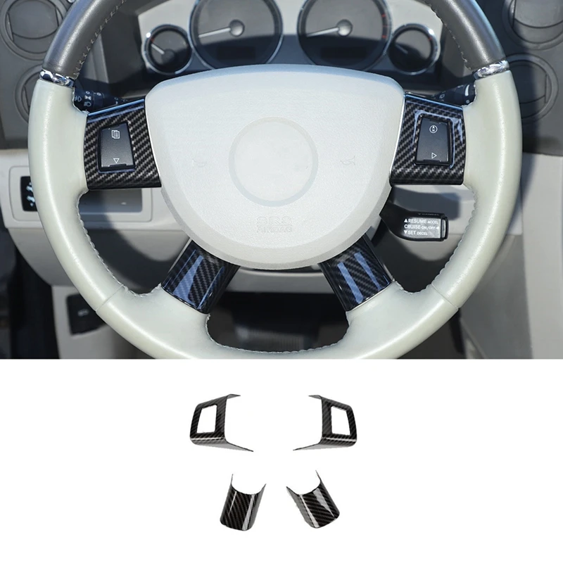 4 Piece Car Steering Wheel Button Cover Trim Sticker Carbon Fiber Pattern ABS For Jeep Grand Cherokee Commander 2006-2010