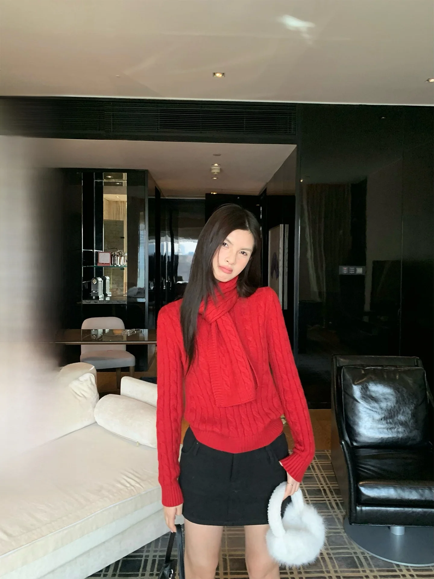 

Thiened Long Sve Red Knitted Sweater Women's Loose Twist Sweater Winter Inner Wear Top round Ne Casual Sle Knitwear