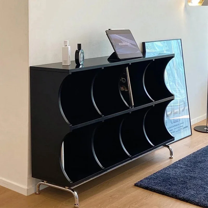 

Minimalist Modern Black Bedside Table White Storage Cabinet Solid Wood Mid-Ancient Storage Cabinet Shelf Eight Grid Cabinet