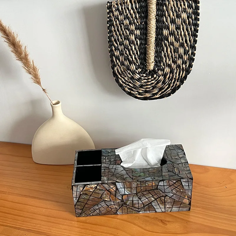 Wholesale light luxury colorful shell tissue,desktop storage remote controls, mobile phones,multifunctional tissue boxes