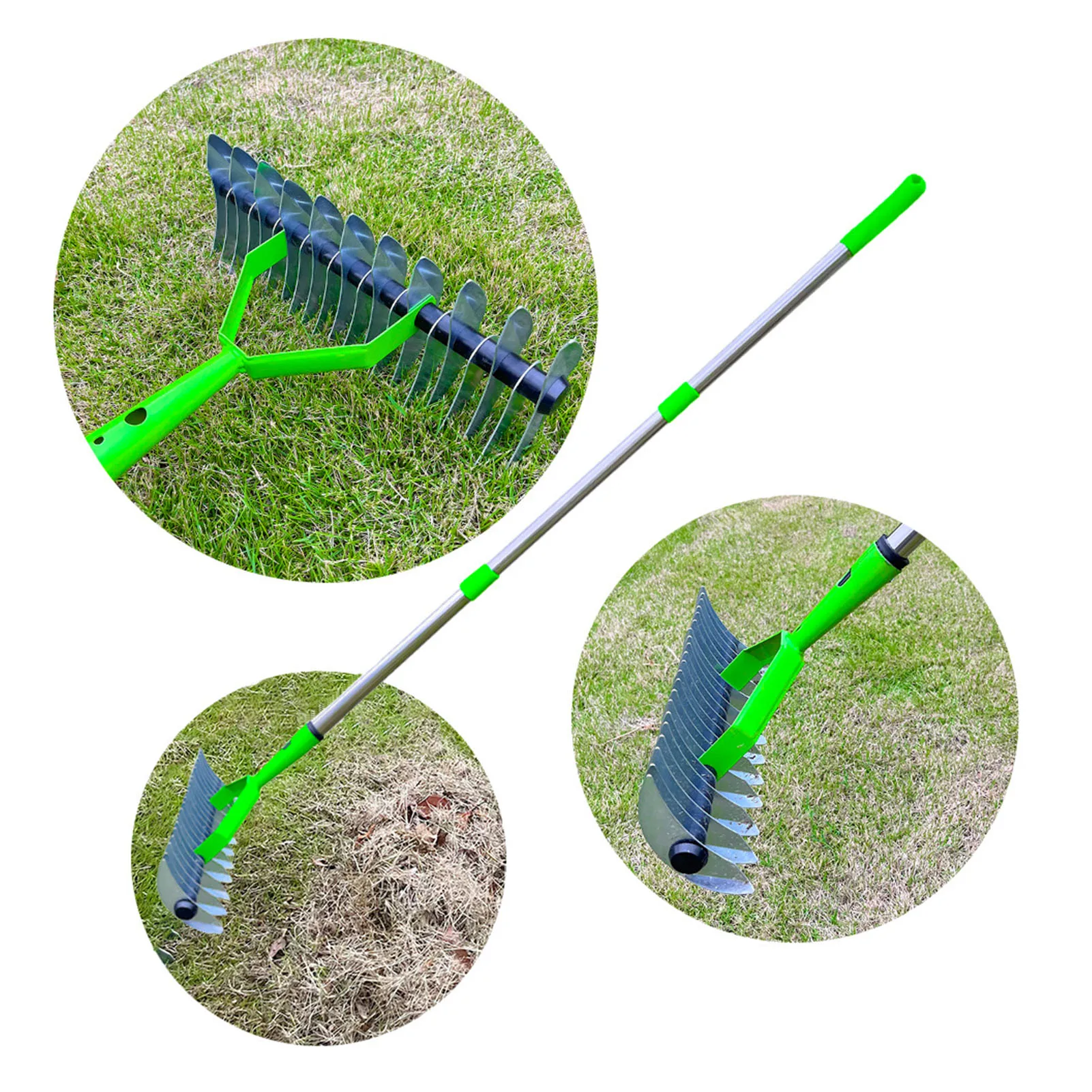 Cultivator Rake Garden Rake Thatch Rake 1.7m Alloy Steel Lawn Thatching Rake Garden Tool for Dead Grass Cleaning Soil Loosening