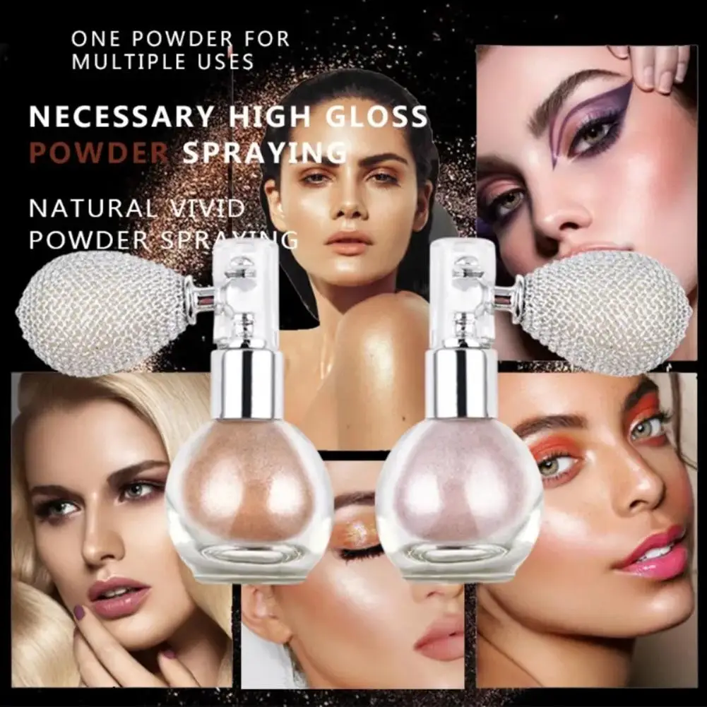 Fashion Highlighter Powder Spray High Gloss Glitter Powder Spray Shimmer Sparkle Powder Makeup For Face Body Highlight Make O8U2