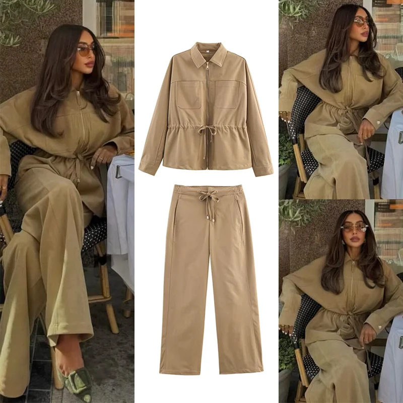 

Women's Casual Set 2026 New Spring Adjustable Waist Jacket and Wide-Leg Long Pants Set for Women Chic Personality Female Suit