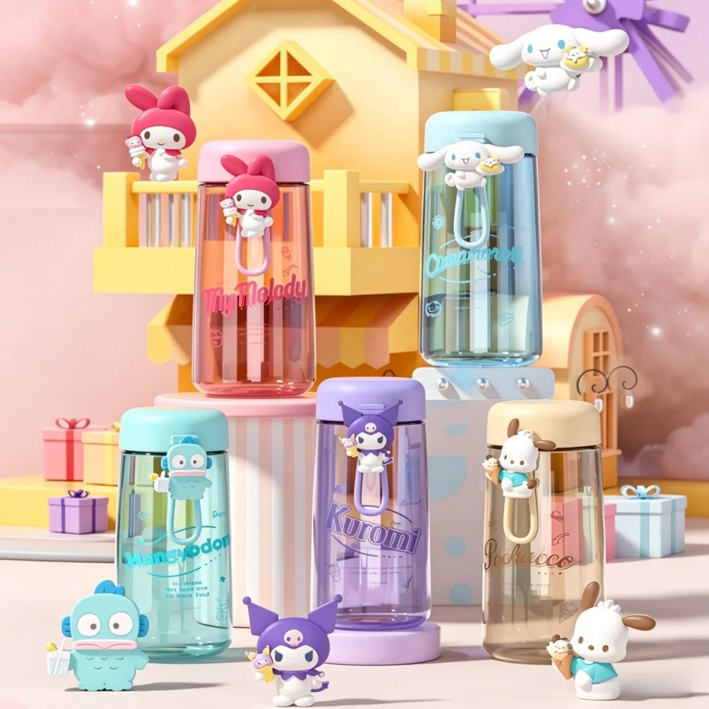 

1pc 350ml Sanrio Mini Compact Pocket Cup Plastic Water Cup Cute Portable Carrying Rope Handheld Water Cup Perfect Gift
