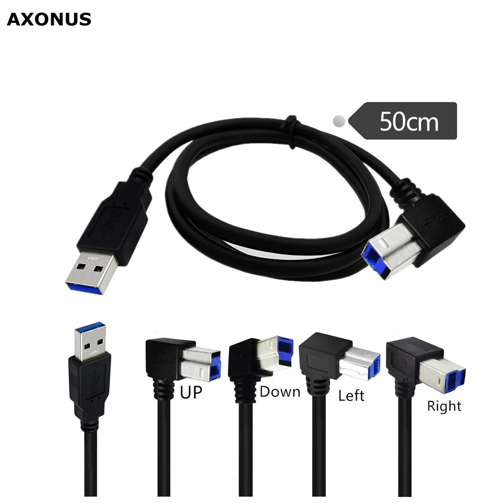 High-speed USB 3.0 A Male to B Male 90-Degree Adapter for Printer, Monitor, and Scanner Connection Cables