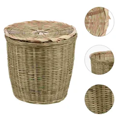 Bamboo Trash Can Basket Versatile Household Woven Storage Basket for Vegetable with Lid