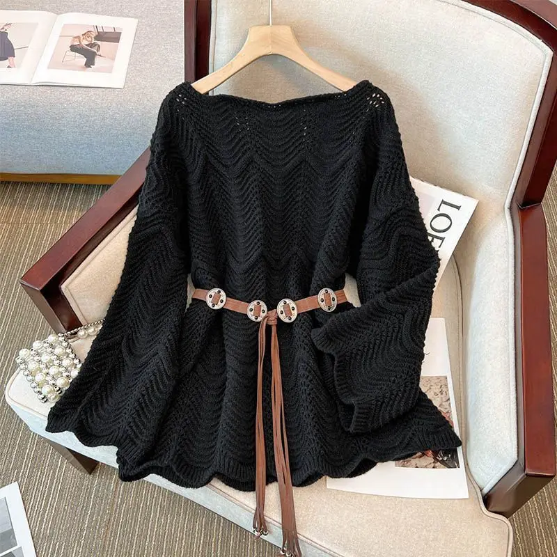 Spring New Loose Hollow Out Elegant Pullovers Top Long Sleeve Solid Color Simplicity Sweaters Fashion Temperament Women Clothing