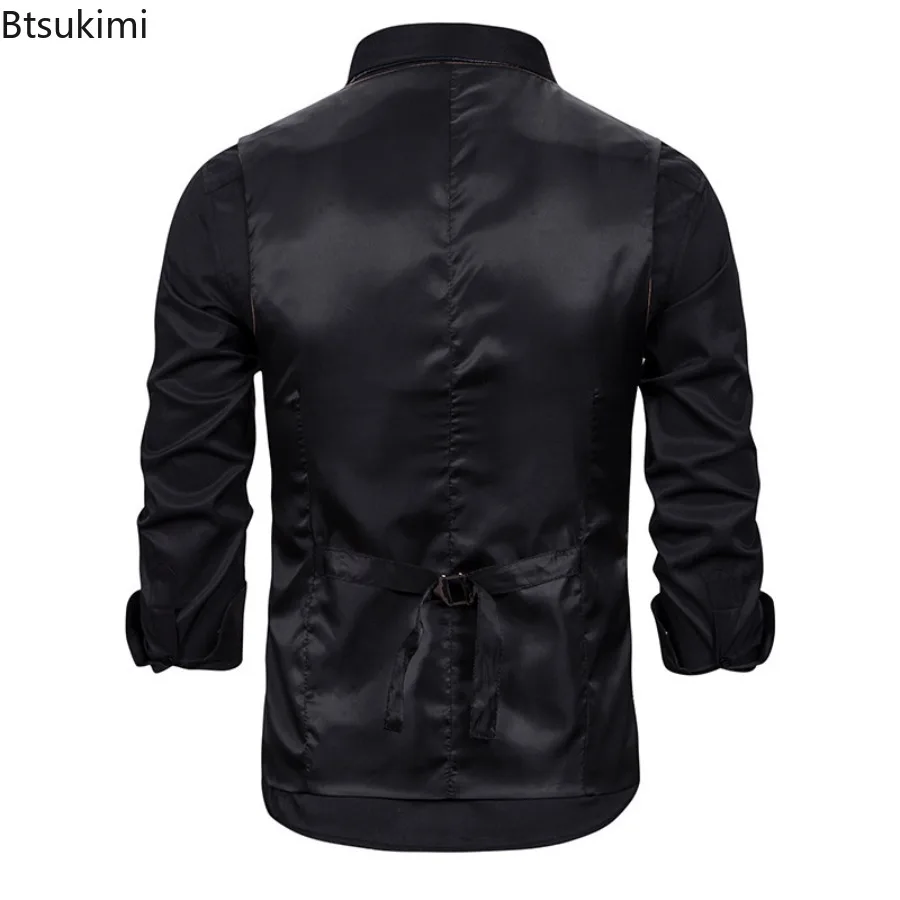 New Dress Vests Men's Single-breasted Suit Vests Sleeveless V-neck Business Casual Vest Jackets Wedding Party Formal Waistcoats