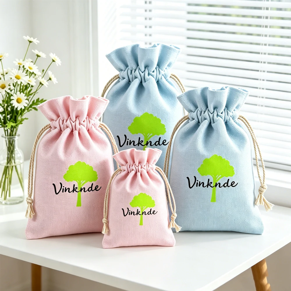 50Pcs Reusable Custom Cotton Drawstring Bags for Jewelry Custom Logo Muslin Canvas Earrings Rings Brooch Key Gift Packaging Bag