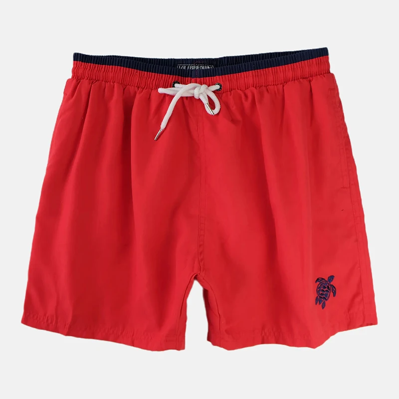 Zeeschildpad Geborduurde Vilebre Strandshort Met Driehoekige Mesh Effen Kleur, Natuurlijke, Sneldrogende, Ademende Strandshorts, 2024