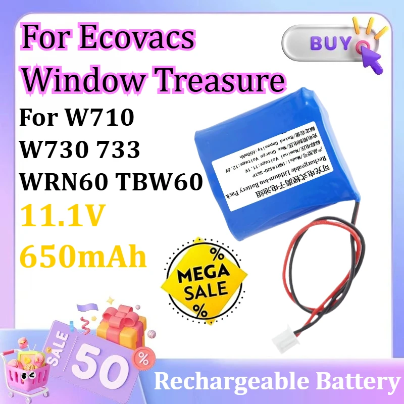 11.1V 650mAh For Ecovacs Window Treasure W710 W730 733 WRN60 TBW60 Battery Replacement