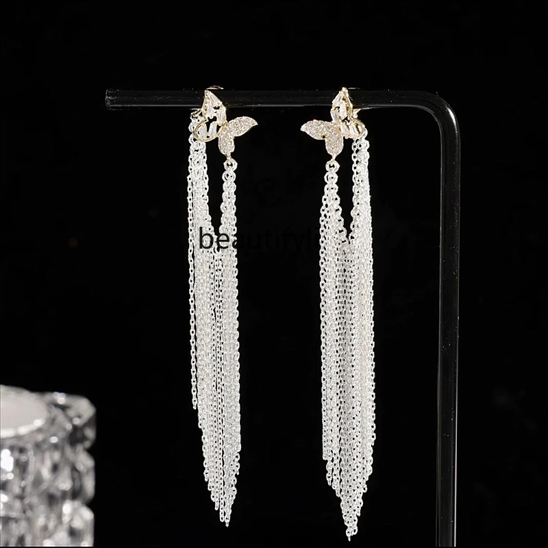 light luxury high-end sense of drooping sense of personality versatile fashion sterling silver needle earrings