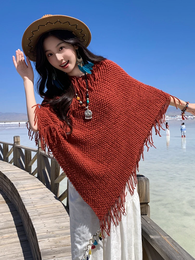 

Winter Women Scarf Layers Poncho Elegant Red Tassel Pullover Wraps Shawl Casual Warm Scarve Capa Para Mujer Pashmina Cloak New