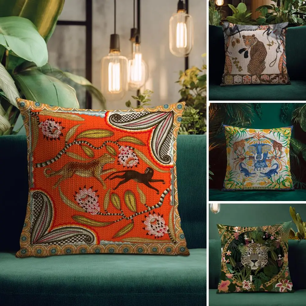 Fashion Animals Cushion Cover Natural Linen Pillow Case Double-Sided Print Decorative Sofa Pillowcase Home Decor Gift