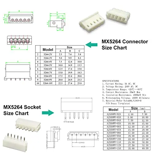 Kit de conectores de Cable MX2.54 de 2,54mm, Conector de pines con Cables de 22AWG (SH-MX2.54-5264), MX 5264 Molex KK 254, 2,5mm, paso de 2/3/4/5/6