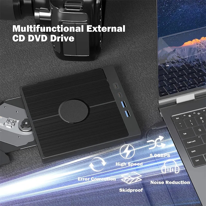 7-in-1 USB 3.0 Type C External CD DVD RW Optical Drive DVD Player Burner Reader Multi-Function Drive For Windows Mac PC Laptop