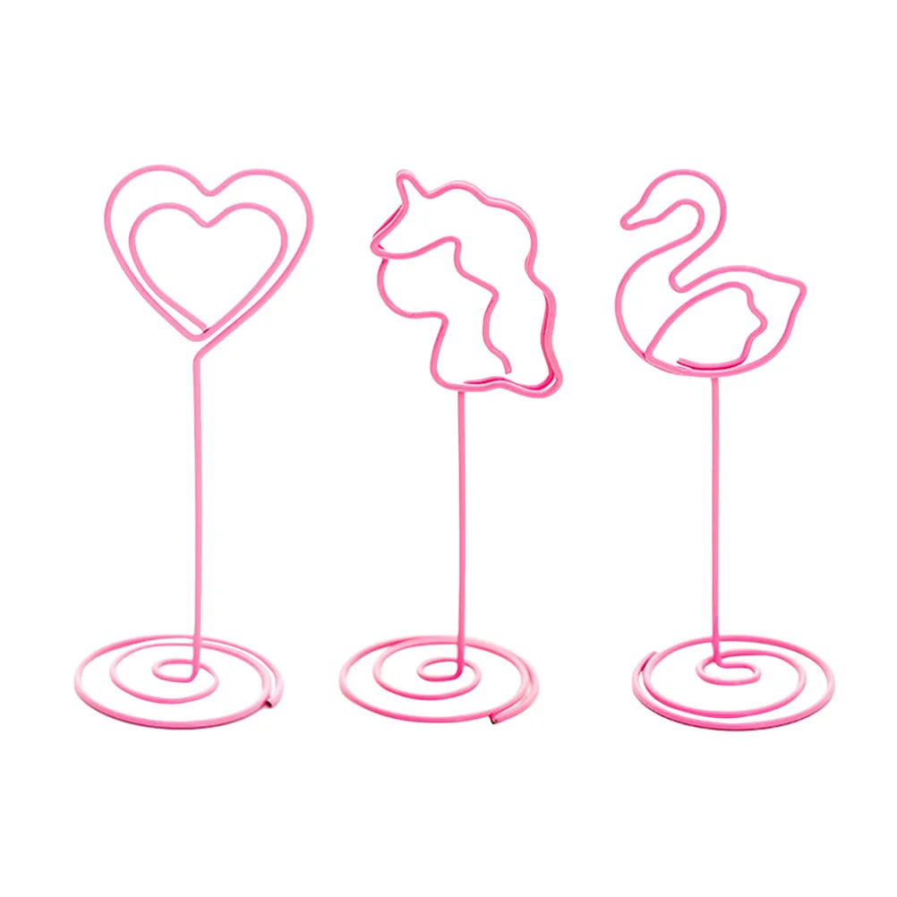 6pcs Pink Metal Heart-Shaped Table Number Holders with Spiral Base for Place Cards, Menus & Photos