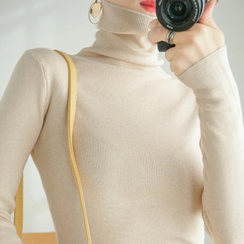 

Осень-зима 2022, женский свитер с высоким воротником, корейский шикарный повседневный универсальный тонкий вязаный однотонный пуловер, женские простые теплые джемперы