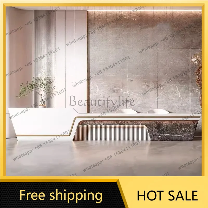 LJY Modern Luxury Reception Desks Unique Aesthetic Company Executive Reception Desks Design Long Mostrador Commercial Furniture
