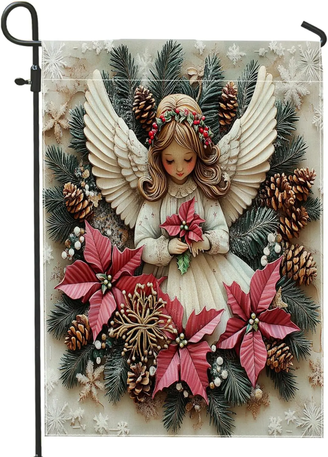 Christmas Angel Garden Flags 12x18 Inch Double Sided for Outside, Aesthetic Xmas Holiday Fun Relief Standard Burlap Lawn Fla WZZ